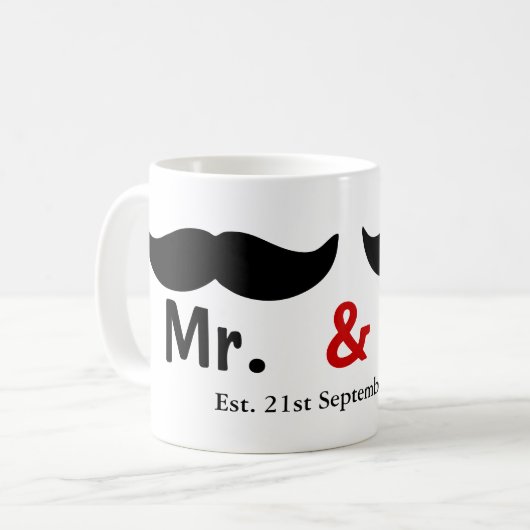Mustache氏とMustache氏のゲイ結婚のカスタマイズ コーヒーマグカップ (正面左)