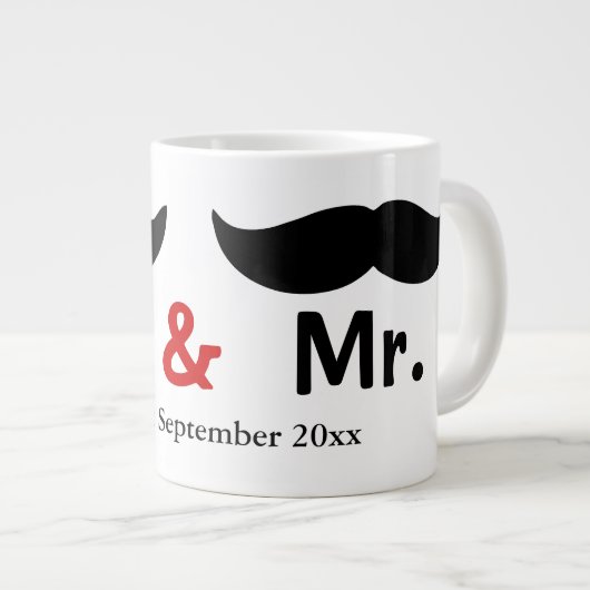 Mustache氏とMustache氏のゲイ結婚のカスタマイズ ジャンボコーヒーマグカップ (正面右)