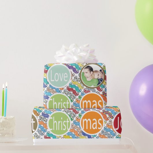 Mustache 1st Christams Hipsterの写真パーソナライズされた（英語） ラッピングペーパー (パーティーギフト)