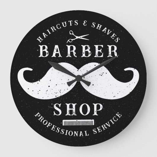 Mustache Barber Shop Modern Hairstylist Barbershop ラージ壁時計 (正面)