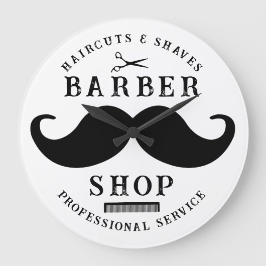 Mustache Barber Shop Modern Hairstylist Barbershop ラージ壁時計 (正面)