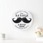 Mustache Barber Shop Modern Hairstylist Barbershop ラージ壁時計 (ホーム)