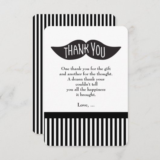 Mustache Bashストライプのモダンサンキューカード サンキューカード (正面/裏面)