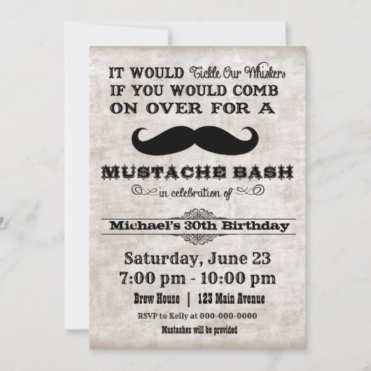 Mustache Bash誕生日パーティーへの招待 招待状 (正面)