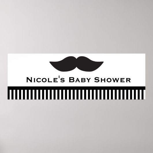 Mustache Black & White Stripes Modern Party Banner ポスター (正面)