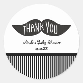 Mustache Black & White Thank Youパーティーシール ラウンドシール