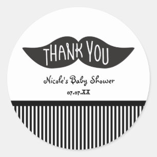Mustache Black & White Thank Youパーティーシール ラウンドシール