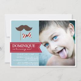 Mustache & Bow Tieフォトバースデーパーティーへの招待 招待状