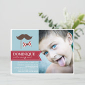 Mustache & Bow Tieフォトバースデーパーティーへの招待 招待状 (スタンド正面)