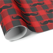 Mustache Buffalo Plaid Pattern Black and Red  ラッピングペーパー (ロールコーナー)