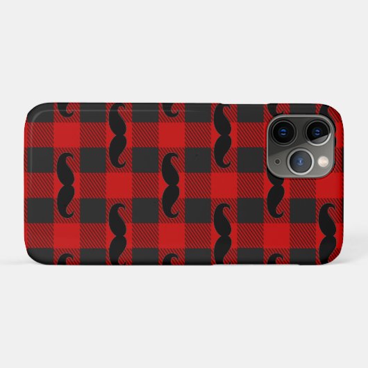 Mustache Buffalo Plaid Pattern Black and Red Case-Mate iPhoneケース (裏面(横))