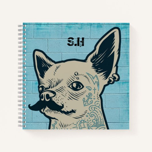 Mustache Chihuahua Graffiti Monogram ノートブック (正面)