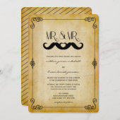 Mustache Love Mr. & Mr.ヴィンテージ紙ゲイ結婚 招待状 (正面/裏面)