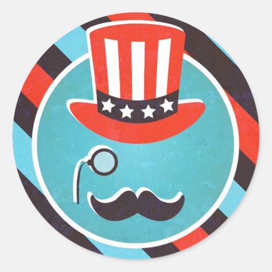 Mustache Monocrle 7月4日パーティーシール ラウンドシール (正面)