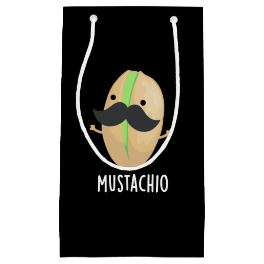 Mustachio おもしろい Pistachio Mustache Pun Dark BG スモールペーパーバッグ (正面)