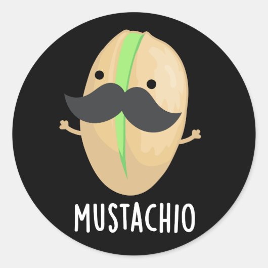 Mustachio おもしろい Pistachio Mustache Pun Dark BG ラウンドシール (正面)