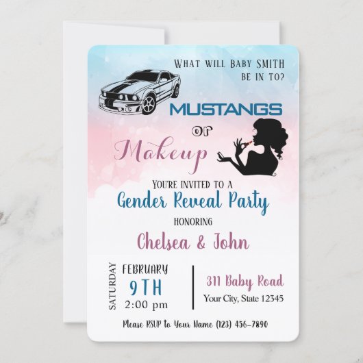 Mustangs or Makeup Gender Reveal Invitation  招待状 (正面)