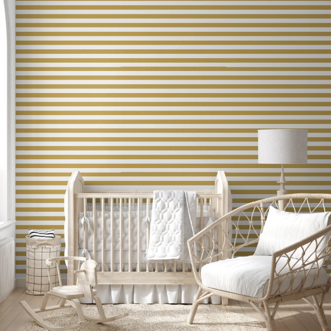 Mustard and White Classic Horizontal Stripes 壁紙 (キッズ)