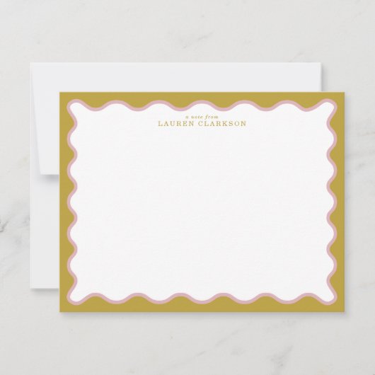 Mustard & Blush Pink Wavy Border Note Card 招待状 (正面)