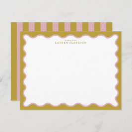 Mustard & Blush Pink Wavy Border Note Card 招待状