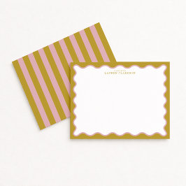Mustard & Blush Pink Wavy Border Note Card 招待状