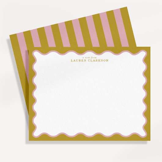Mustard & Blush Pink Wavy Border Note Card 招待状