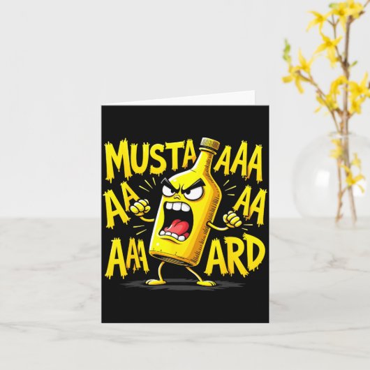 Mustard Bottle Scream Funny Condiment Rap Humor  カード (黄色い花)