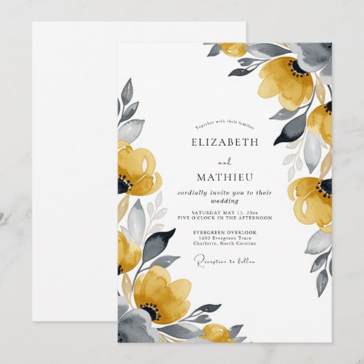 Mustard Chic Botanical Wedding 招待状 (正面/裏面)