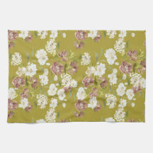 Mustard Cranberry Floral Kitchen Towels