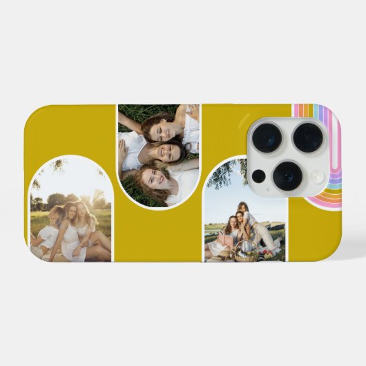Mustard Cute Modern 3 Photo Layout Custom iPhoneケース (裏面横)