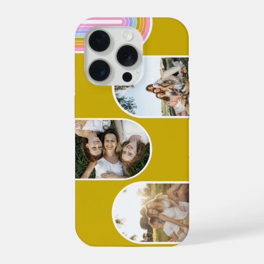 Mustard Cute Modern 3 Photo Layout Custom iPhoneケース (裏面)