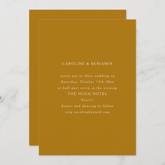 Mustard Gold Classic Serif Minimalist Wedding 招待状 (正面/裏面)