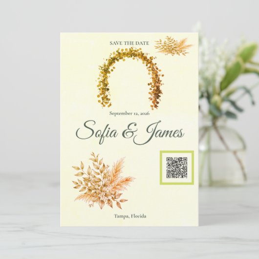 Mustard Gold Pampas Arch Save The Date QR | Autumn (スタンド正面)