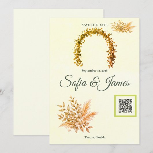 Mustard Gold Pampas Arch Save The Date QR | Autumn (正面/裏面)