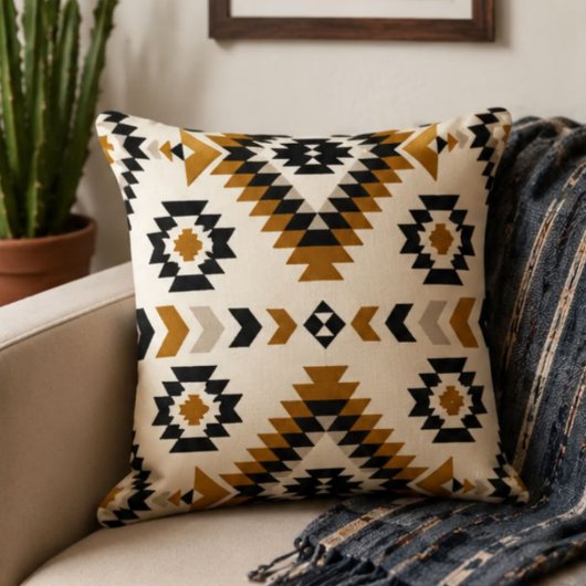 Mustard Gold Southwestern Diamond Medallion クッション