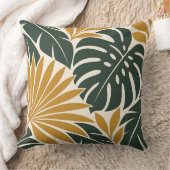 Mustard Green Tropical Leaf Silhouette クッション (ブランケット)