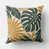 Mustard Green Tropical Leaf Silhouette クッション (裏面)