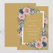 Mustard Pink Rose Classic Wedding 招待状 (正面/裏面)