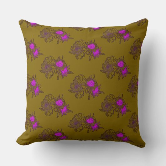 Mustard Purple Floral Pattern Pillow クッション (正面)