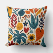 Mustard Terracotta Botanical Scandinavian Folk クッション (正面)