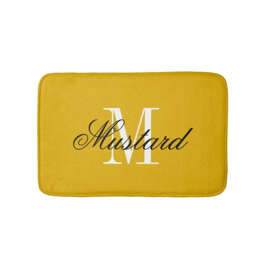 Mustard yellow bath mat with elegant name monogram バスマット (正面)