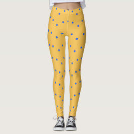 Mustard Yellow & Blue Polka Dot Leggings  レギンス