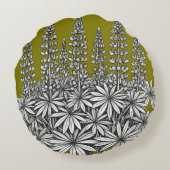  Mustard Yellow Botanical Lupine Round Pillow ラウンドクッション (裏面)