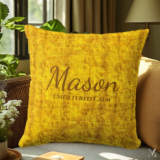 Mustard Yellow Denim Texture | Custom Rustic Home クッション