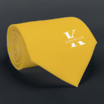 Mustard Yellow Elegant Monogram   Name | Two-Sided ネクタイ<br><div class="desc">An elegant necktie featuring a bold white monogram across a deep Mustard Yellow background. On top of this monogram sits your first or last name spelled out in all capitals. Over 40 unique colors are available in both one-sided and two-sided versions. You can browse them by clicking the collection link....</div>