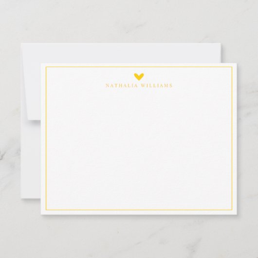Mustard Yellow Heart Border Monogram Note Card ノートカード (正面)