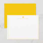 Mustard Yellow Heart Border Monogram Note Card ノートカード (正面/裏面)