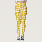 Mustard Yellow Heart Plaid Gingham Retro Color レギンス (正面)