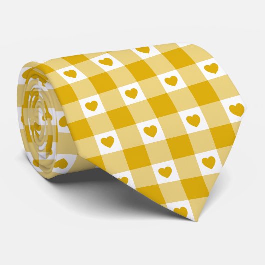 Mustard Yellow Heart Plaid Retro Color Neck Tie ネクタイ (ロール)