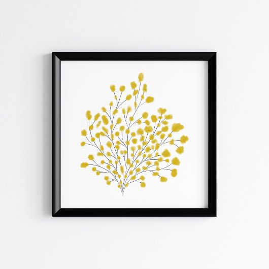 Mustard Yellow Mixed Media Watercolor Branch Art ポスター